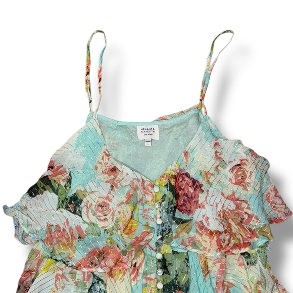 HEMANT AND NANDITA Sage Tiered Mini‎ Dress in Turquoise Size Large - Picture 6 of 8